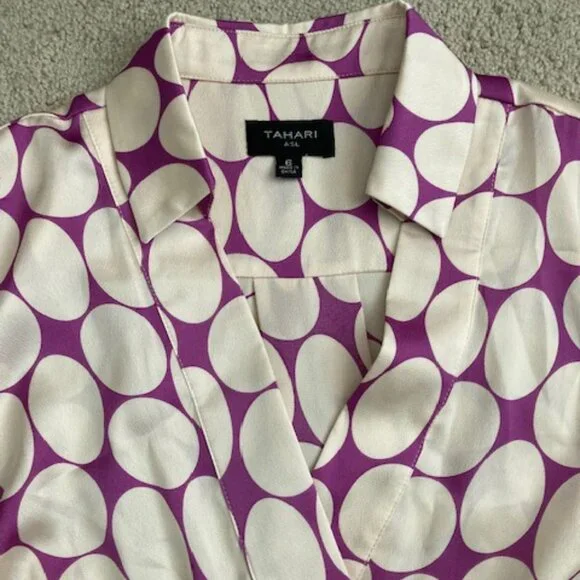 Tahari Polka Dot Short Sleeve Wrap Shirtdress - Picture 3 of 5